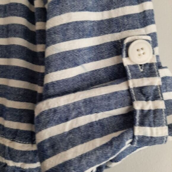JOE FRESH Button Down Light Shirt Jacket Utility Roll-Up Sleeves Stripes Sz M - Picture 12 of 16